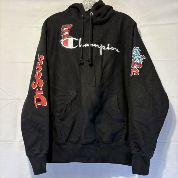 Champion Dr. Seuss Cat In The Hat Black Pullover Sweatshirt Hoodie Men’s Size M - Picture 1 of 9